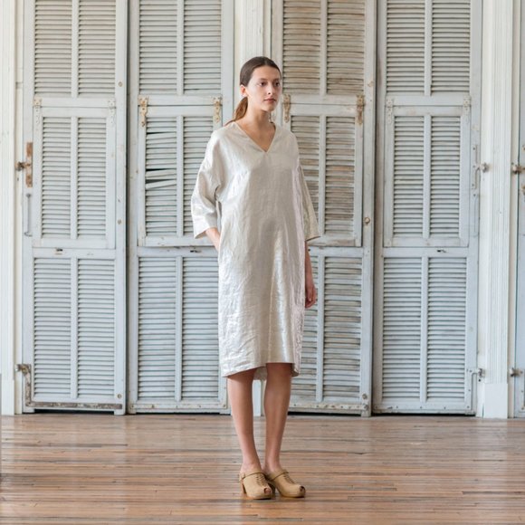 Horses Atelier Smoking Dress in Italian Metallic Linen size 1 - Picture 5 of 13